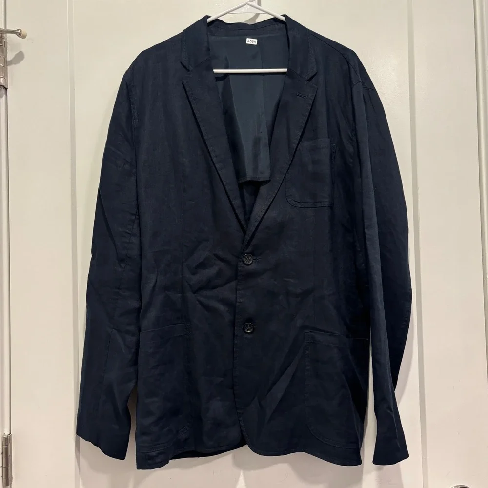 Michael Kors Mens Navy Blue 100% Linen Two Button Blazer Jacket 44R